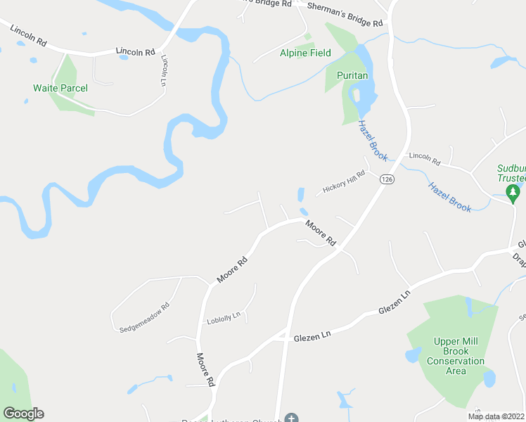 map of restaurants, bars, coffee shops, grocery stores, and more near Wayside Road in Wayland