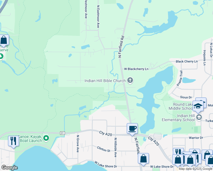 map of restaurants, bars, coffee shops, grocery stores, and more near 36120 North Eagle Court in Ingleside