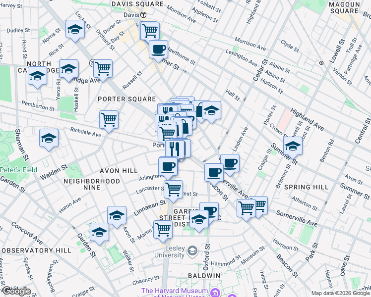 map of restaurants, bars, coffee shops, grocery stores, and more near in Cambridge