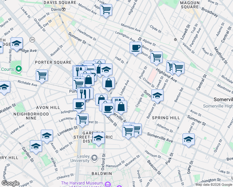 map of restaurants, bars, coffee shops, grocery stores, and more near in Somerville