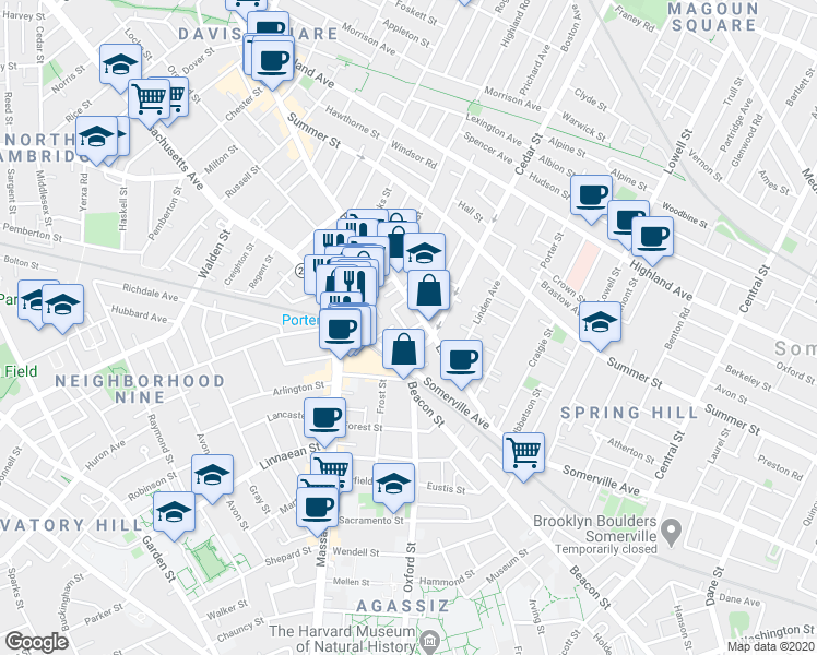 map of restaurants, bars, coffee shops, grocery stores, and more near 31A Holyoke Road in Somerville