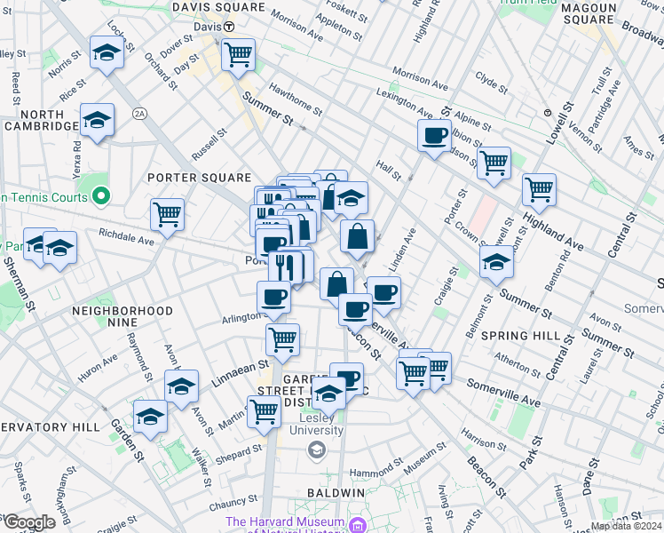 map of restaurants, bars, coffee shops, grocery stores, and more near 31A Holyoke Road in Somerville
