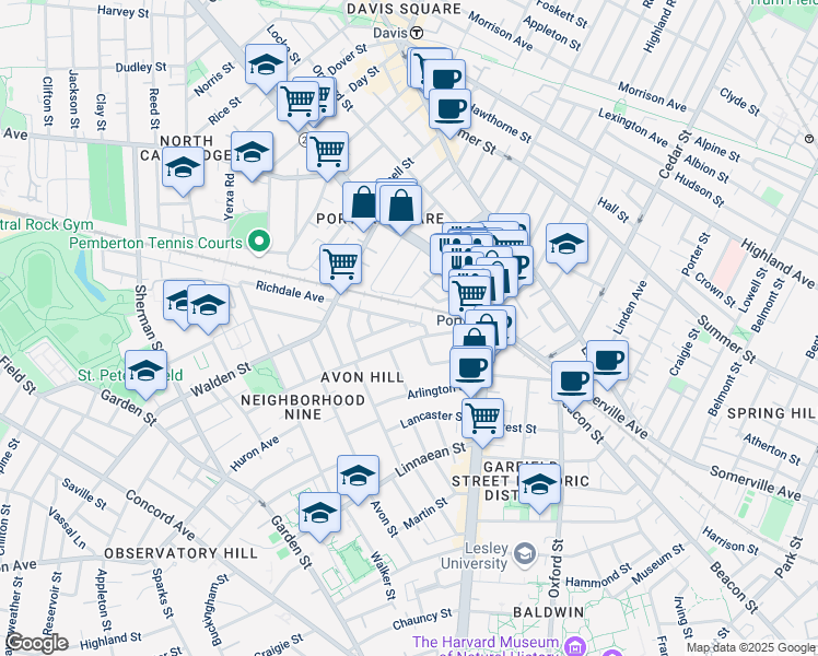 map of restaurants, bars, coffee shops, grocery stores, and more near 33 Richdale Avenue in Cambridge