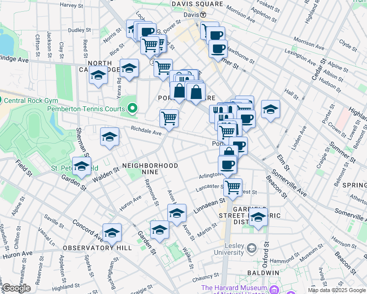 map of restaurants, bars, coffee shops, grocery stores, and more near 78 Richdale Avenue in Cambridge