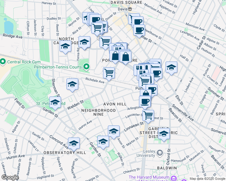 map of restaurants, bars, coffee shops, grocery stores, and more near 78 Richdale Avenue in Cambridge