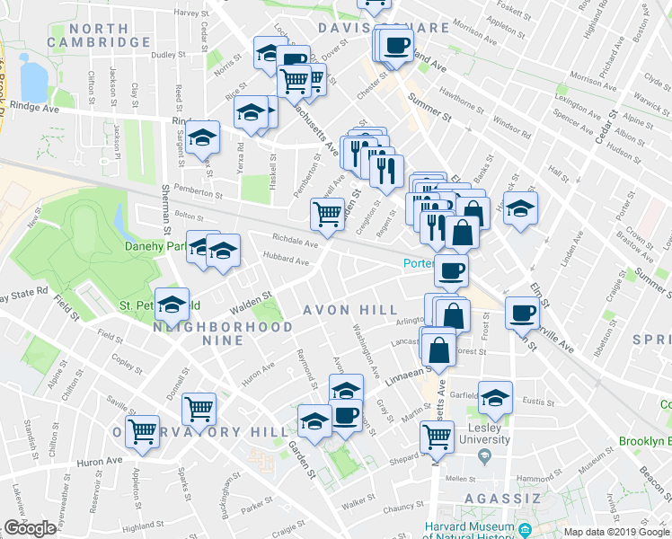 map of restaurants, bars, coffee shops, grocery stores, and more near 78 Richdale Avenue in Cambridge