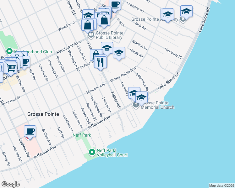 map of restaurants, bars, coffee shops, grocery stores, and more near 37 Beverly Road in Grosse Pointe Farms