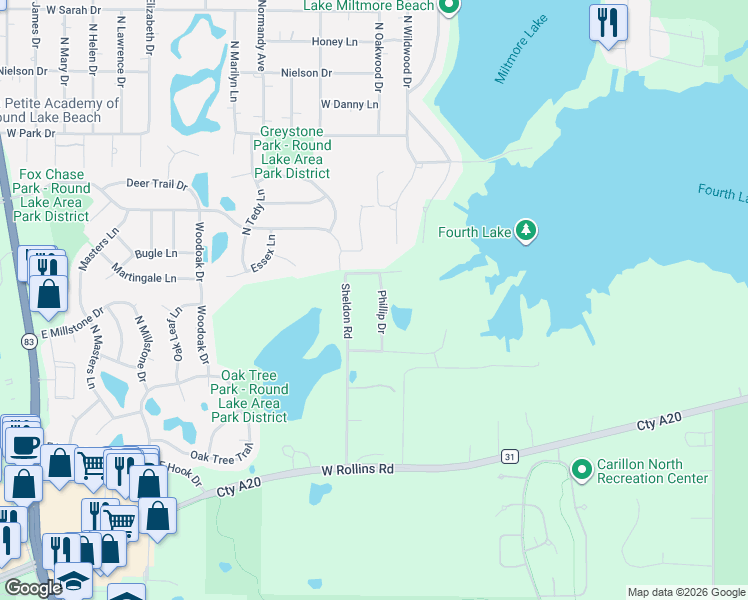 map of restaurants, bars, coffee shops, grocery stores, and more near 265 Crozier Drive in Grayslake
