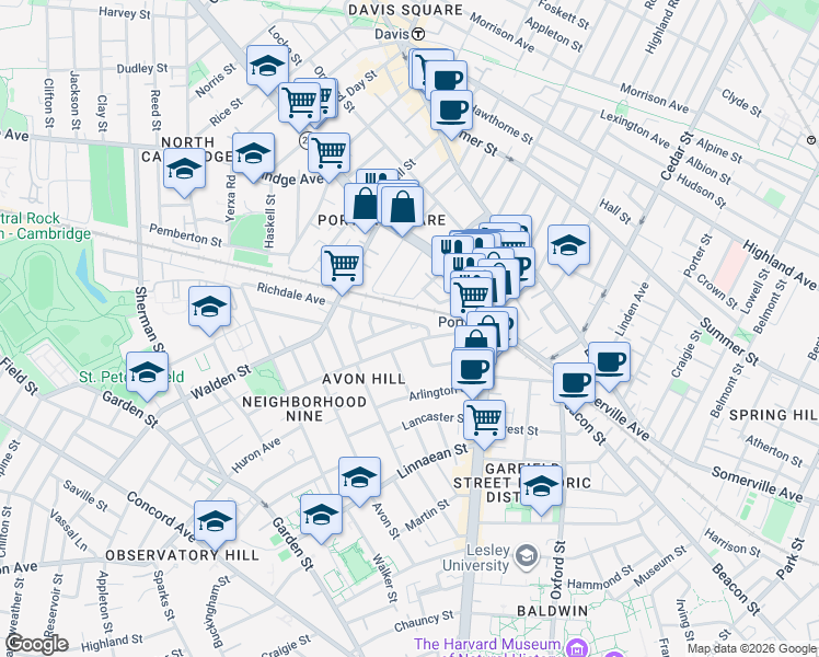 map of restaurants, bars, coffee shops, grocery stores, and more near 33 Richdale Avenue in Cambridge