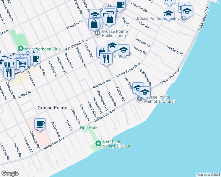 map of restaurants, bars, coffee shops, grocery stores, and more near 300 Lincoln Road in Grosse Pointe