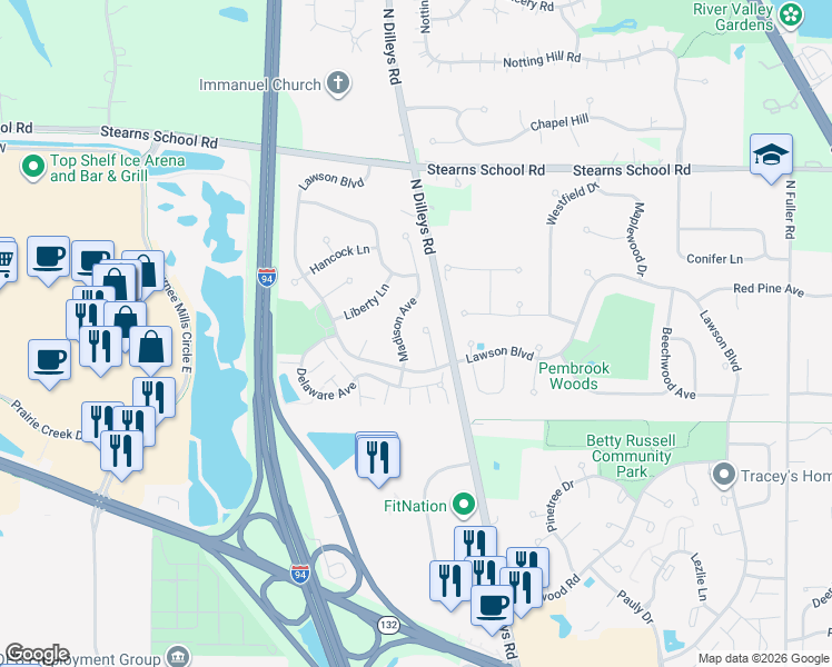 map of restaurants, bars, coffee shops, grocery stores, and more near 1966 Franklin Court in Gurnee