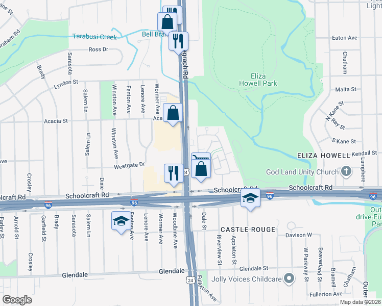 map of restaurants, bars, coffee shops, grocery stores, and more near 23901 Dale Avenue in Redford Charter Township