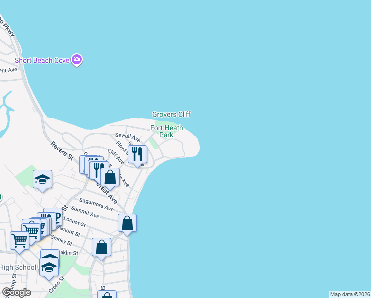 map of restaurants, bars, coffee shops, grocery stores, and more near 3 Seal Harbor Road in Winthrop
