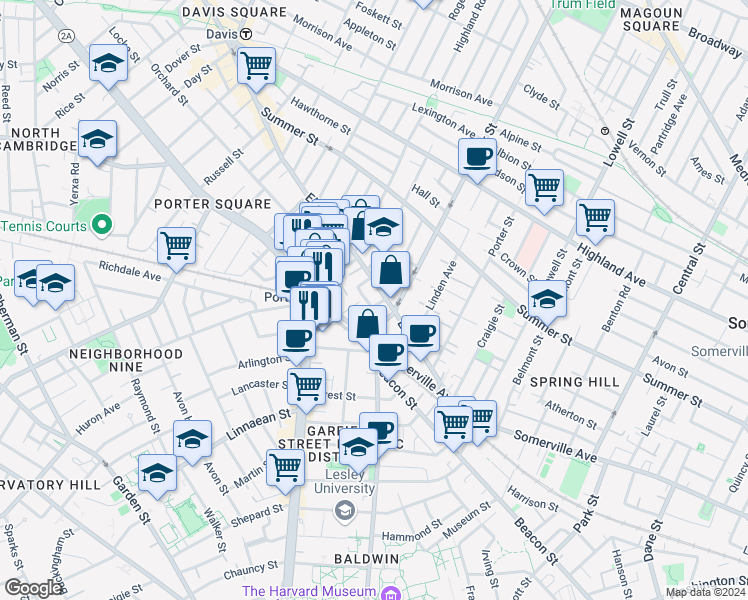 map of restaurants, bars, coffee shops, grocery stores, and more near 31A Holyoke Road in Somerville