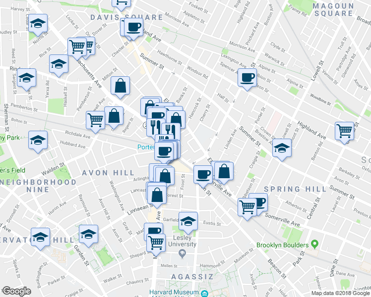 map of restaurants, bars, coffee shops, grocery stores, and more near 31A Holyoke Road in Somerville