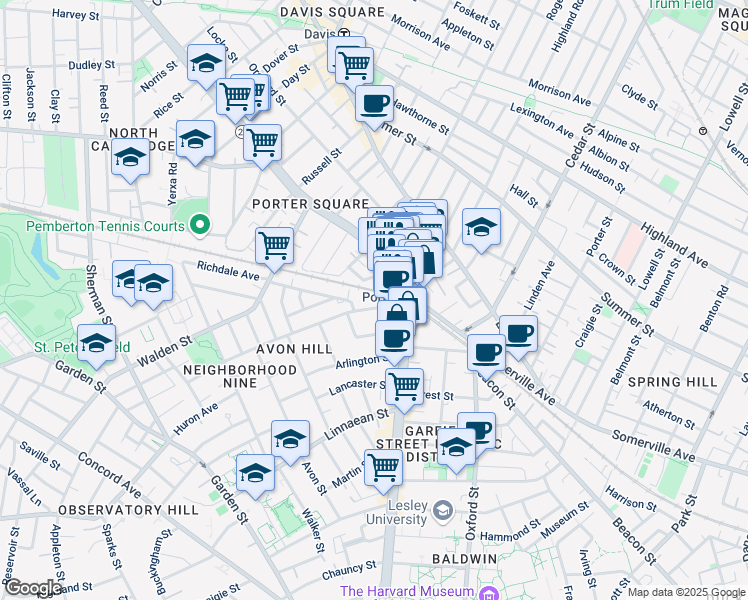 map of restaurants, bars, coffee shops, grocery stores, and more near 1 Richdale Avenue in Cambridge