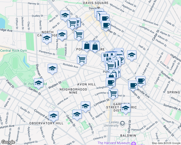 map of restaurants, bars, coffee shops, grocery stores, and more near 33 Richdale Avenue in Cambridge