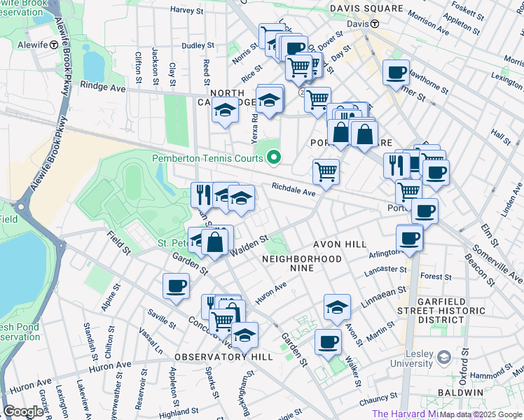 map of restaurants, bars, coffee shops, grocery stores, and more near 176 Raymond Street in Cambridge