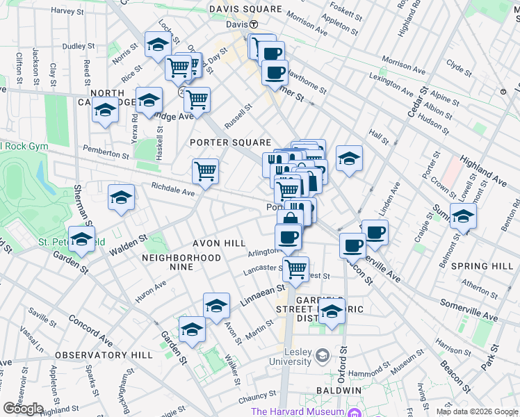 map of restaurants, bars, coffee shops, grocery stores, and more near 1 Richdale Avenue in Cambridge