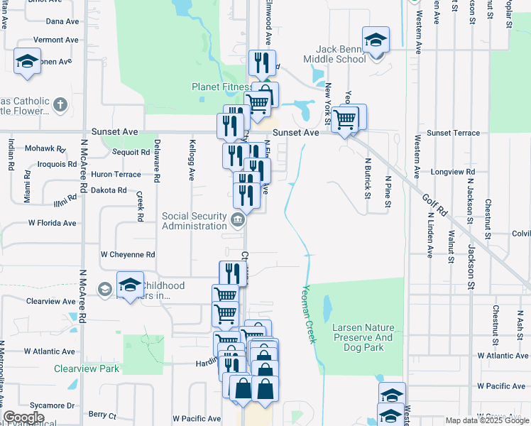map of restaurants, bars, coffee shops, grocery stores, and more near North Elmwood Avenue in Waukegan