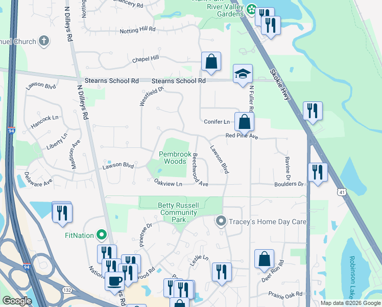 map of restaurants, bars, coffee shops, grocery stores, and more near 1980 Beechwood Avenue in Gurnee