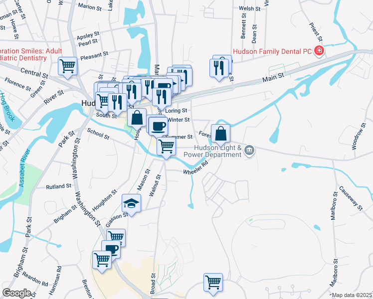 map of restaurants, bars, coffee shops, grocery stores, and more near 27 Water Street in Hudson