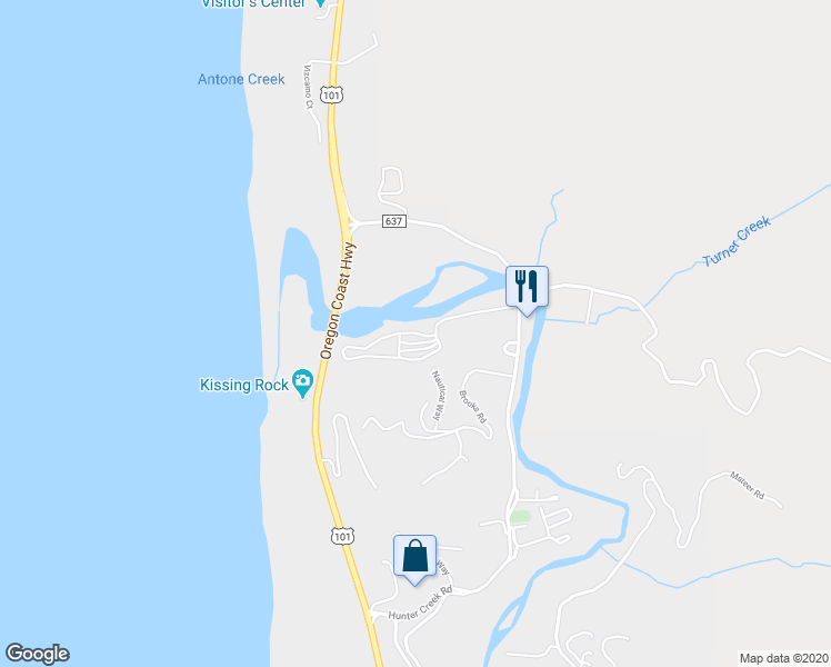 map of restaurants, bars, coffee shops, grocery stores, and more near 28788 Hunter Creek Loop in Gold Beach