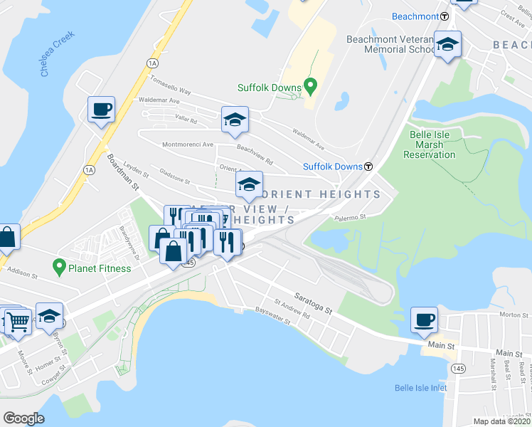 map of restaurants, bars, coffee shops, grocery stores, and more near in 