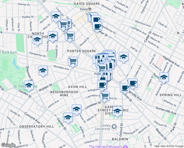 map of restaurants, bars, coffee shops, grocery stores, and more near 1 Richdale Avenue in Cambridge