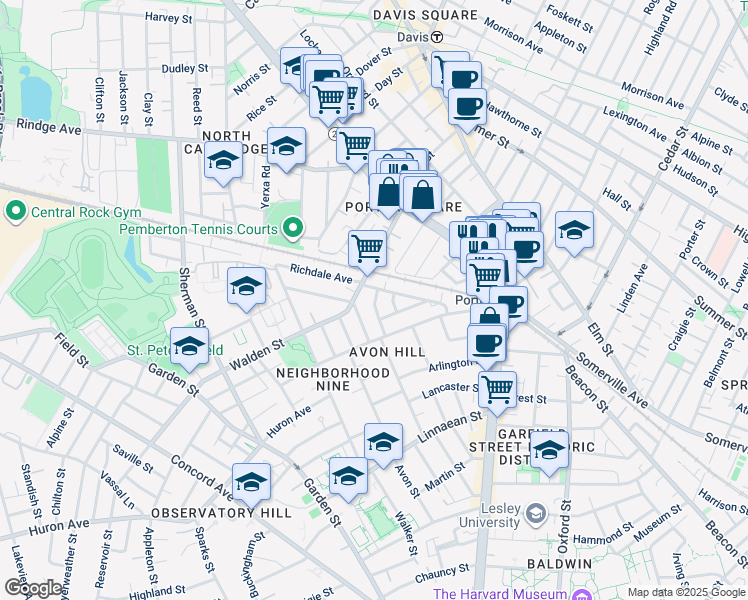 map of restaurants, bars, coffee shops, grocery stores, and more near 78 Richdale Avenue in Cambridge