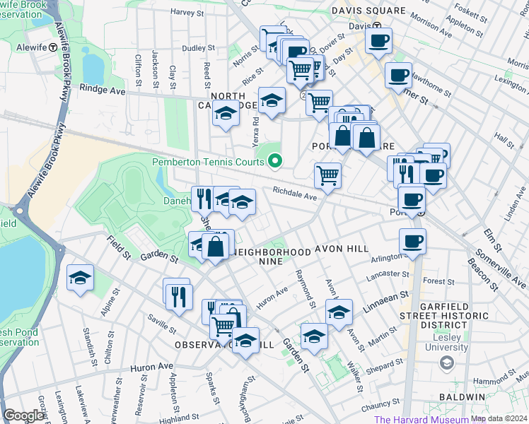 map of restaurants, bars, coffee shops, grocery stores, and more near 176 Raymond Street in Cambridge