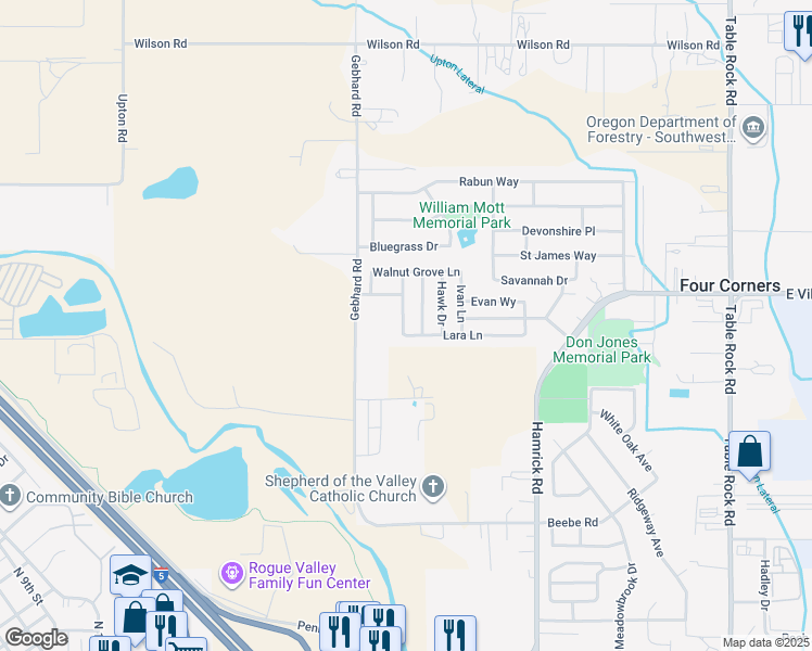 map of restaurants, bars, coffee shops, grocery stores, and more near 1205 Twin Rocks Dr in Central Point