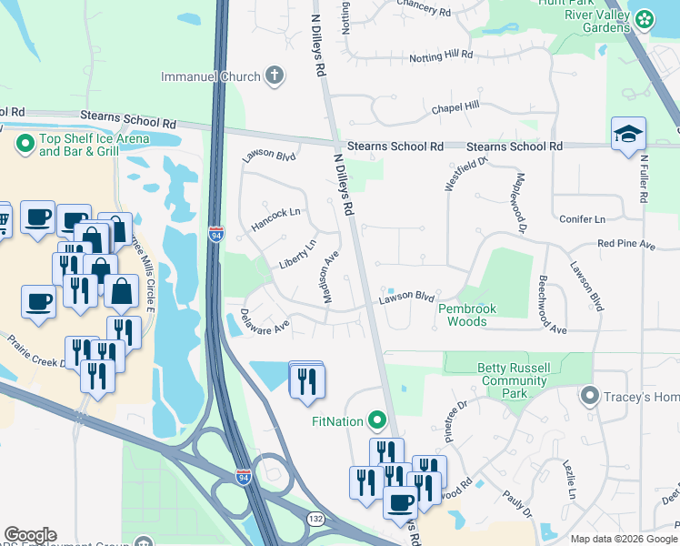map of restaurants, bars, coffee shops, grocery stores, and more near 1966 Franklin Court in Gurnee