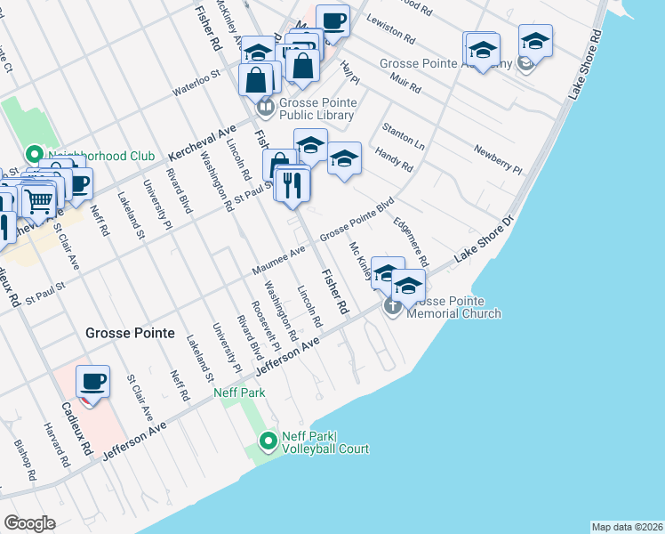 map of restaurants, bars, coffee shops, grocery stores, and more near 37 Beverly Road in Grosse Pointe Farms