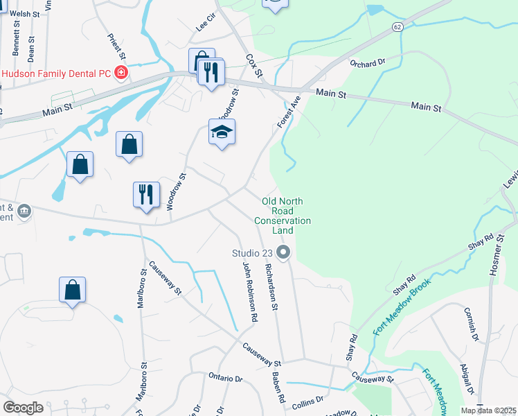 map of restaurants, bars, coffee shops, grocery stores, and more near 39 Richardson Street in Hudson