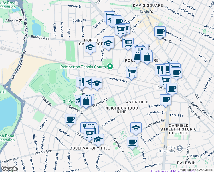 map of restaurants, bars, coffee shops, grocery stores, and more near 176 Raymond Street in Cambridge