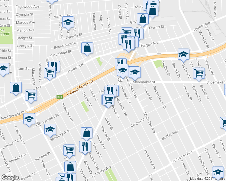 map of restaurants, bars, coffee shops, grocery stores, and more near 9111 Gratiot Ave in Detroit