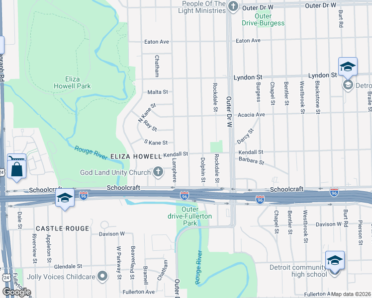 map of restaurants, bars, coffee shops, grocery stores, and more near 14117 Dacosta Street in Detroit