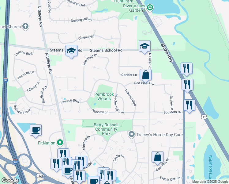 map of restaurants, bars, coffee shops, grocery stores, and more near 1980 Beechwood Avenue in Gurnee