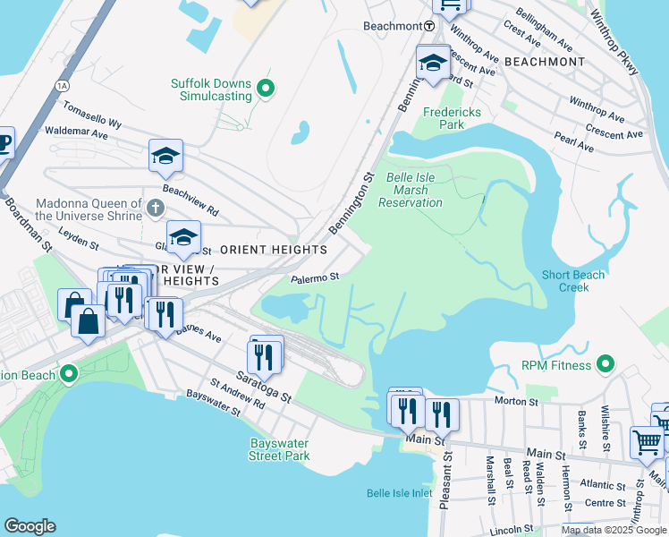 map of restaurants, bars, coffee shops, grocery stores, and more near 2 Lawn Avenue in Boston