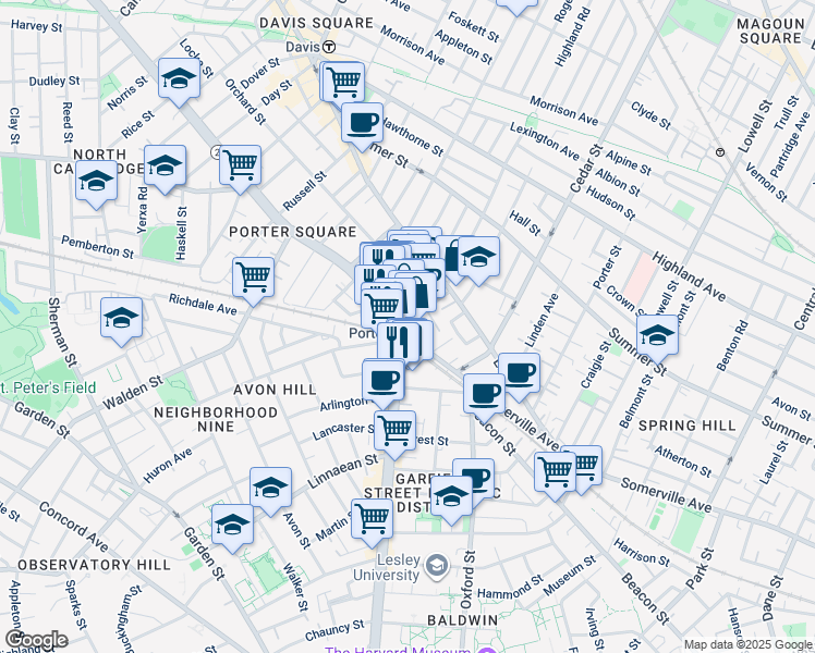 map of restaurants, bars, coffee shops, grocery stores, and more near in Cambridge