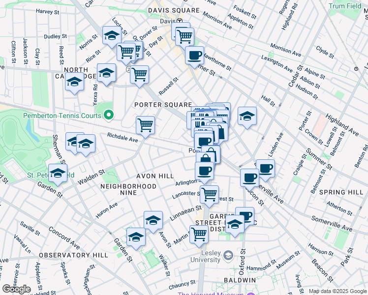 map of restaurants, bars, coffee shops, grocery stores, and more near 1 Richdale Avenue in Cambridge