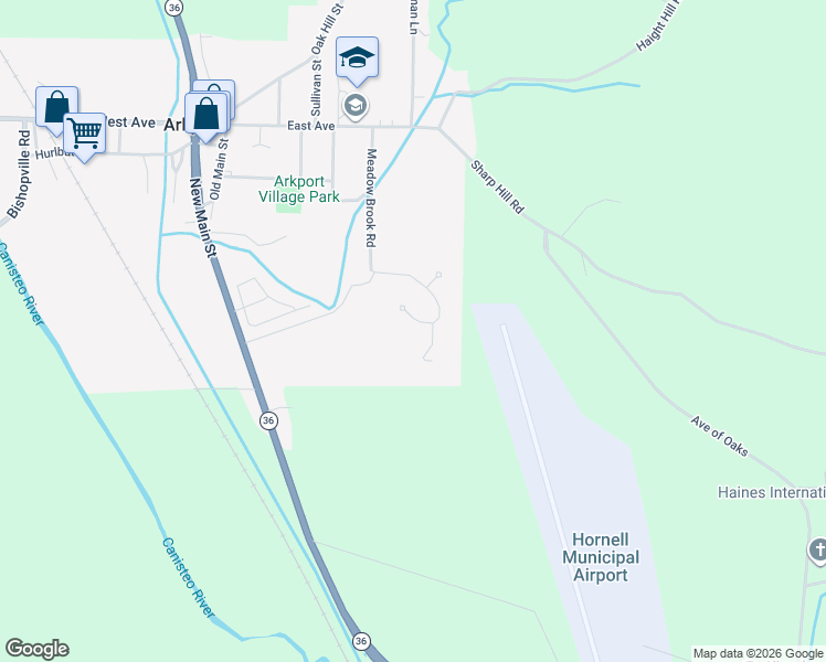 map of restaurants, bars, coffee shops, grocery stores, and more near 16 Northridge Drive in Arkport
