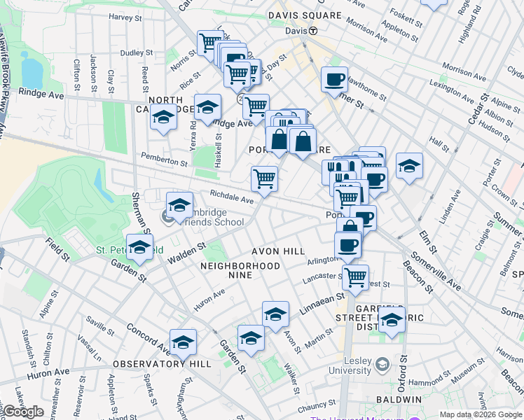 map of restaurants, bars, coffee shops, grocery stores, and more near 77 Walden Street in Cambridge