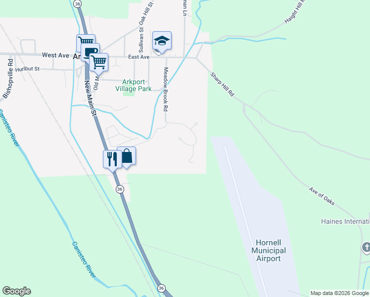 map of restaurants, bars, coffee shops, grocery stores, and more near 16 Northridge Dr in Arkport