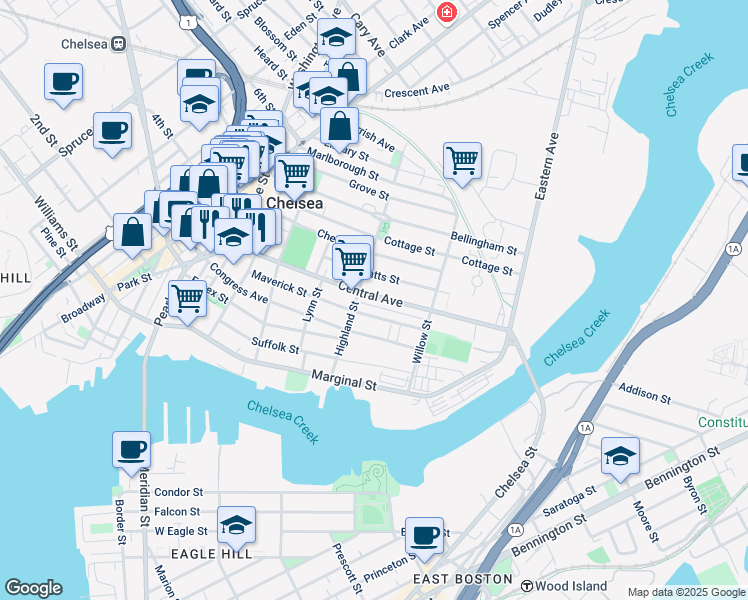 map of restaurants, bars, coffee shops, grocery stores, and more near 161 Central Avenue in Chelsea