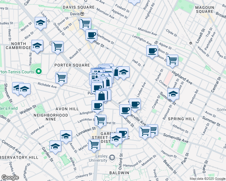 map of restaurants, bars, coffee shops, grocery stores, and more near in Cambridge