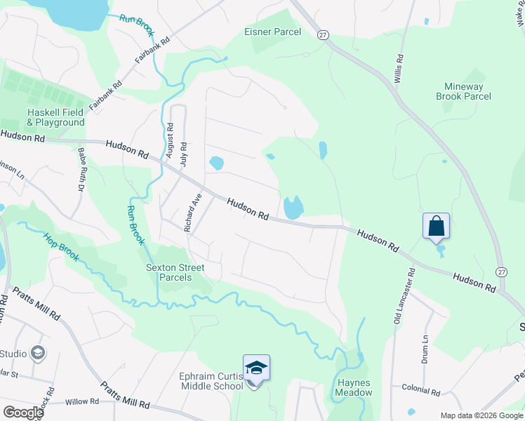 map of restaurants, bars, coffee shops, grocery stores, and more near 250 Hudson Road in Sudbury