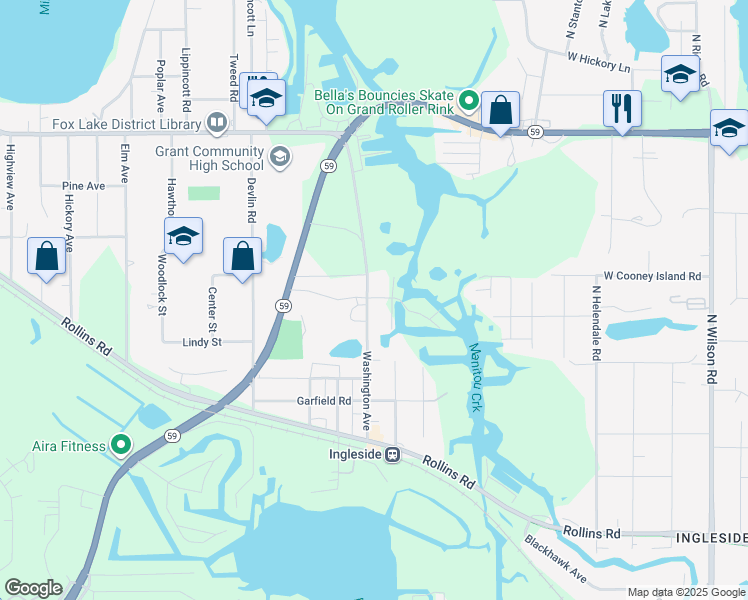 map of restaurants, bars, coffee shops, grocery stores, and more near 301 Washington Street in Ingleside