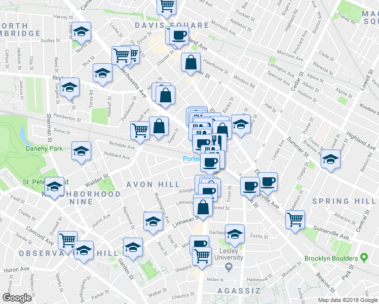 map of restaurants, bars, coffee shops, grocery stores, and more near 1 Richdale Avenue in Cambridge
